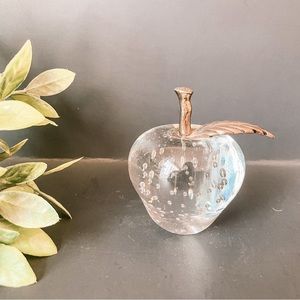 Retro | Glass Paperweight | Controlled Bubbles | Apple With Brass Stem